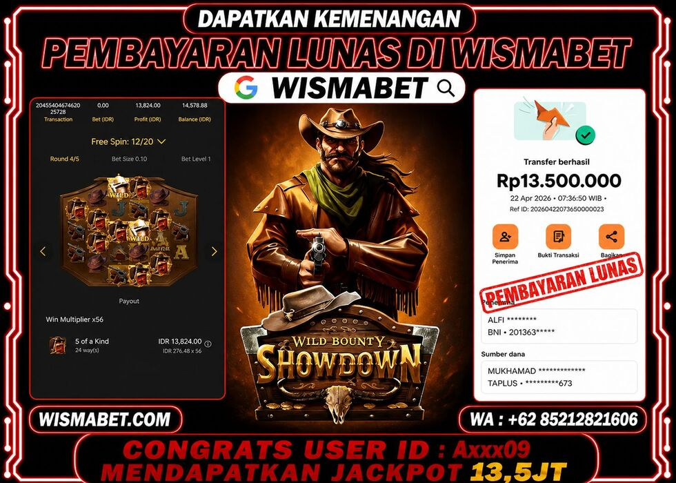 Wismabet - BUKTI KEMENANGAN Wild Bounty Showdown Rp13,500,000,- LUNAS